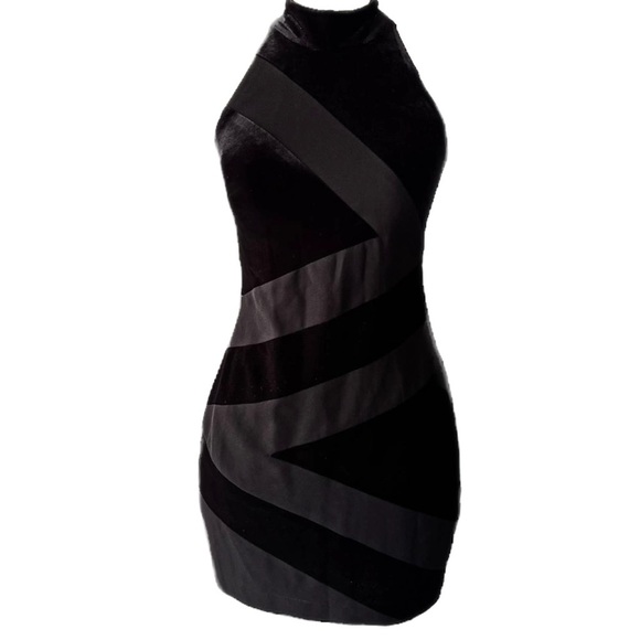 Laundry by Shelli Segal Vintage 90s Black Velvet Mini Geometric Halter Dress - Picture 2 of 9
